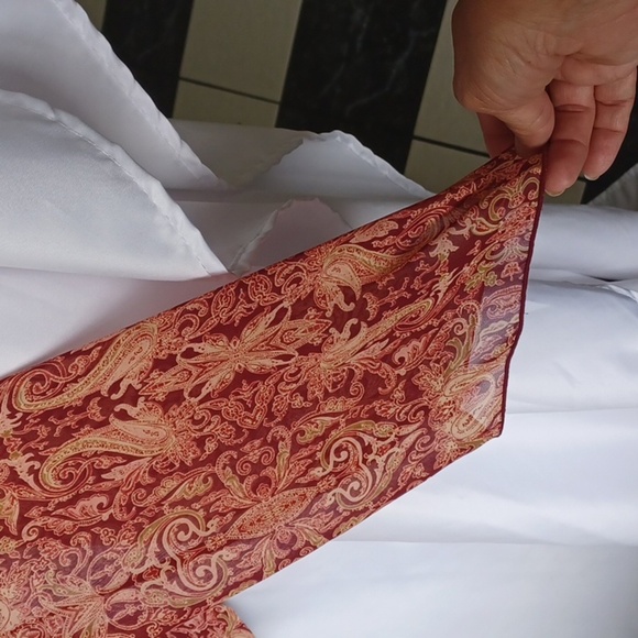 George paisley semi-sheer floral print long sleeve tunic top S, red sangria - Picture 4 of 6